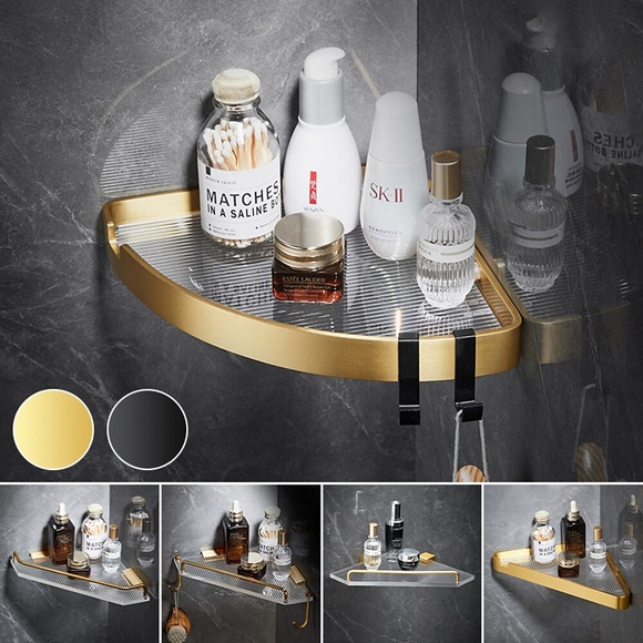badezimmerregal aluminium acryl gebürstet schwarz und golden wandhalterung dreieck dusche ecke lagerregal bad accessoires einschichtig Lightinthebox