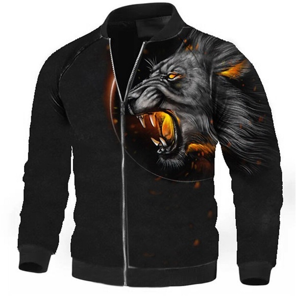 Herren Mantel Warm Sport Natur Reisverschluss Tier Löwe Grafik-Drucke 3D-gedruckte Grafik Stehkragen Modisch Jacken Oberbekleidung Langarm Zip Herbst Winter Lightinthebox
