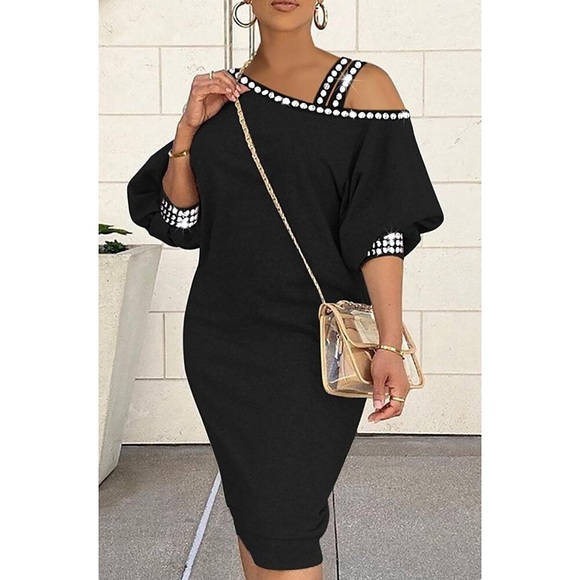 Damen Übergröße Arbeitskleidung Einfarbig Spaghettiträger 3/4 Ärmel Winter Herbst Stilvoll Elegant Midikleid Formal Arbeit Kleid Lightinthebox
