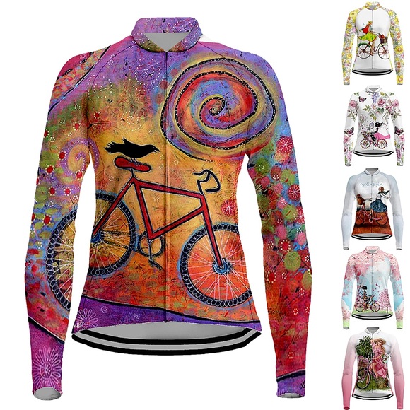 Damen Radtrikot fahrradbekleidung Fahrradtrikot Langarm Fahhrad Trikot Shirt mit 3 Gesäßtaschen MTB Mountain Rennrad Atmungsaktiv Rasche Trocknung Feuchtigkeitsabsorbierend Reflexstreiffen Purpur Lightinthebox