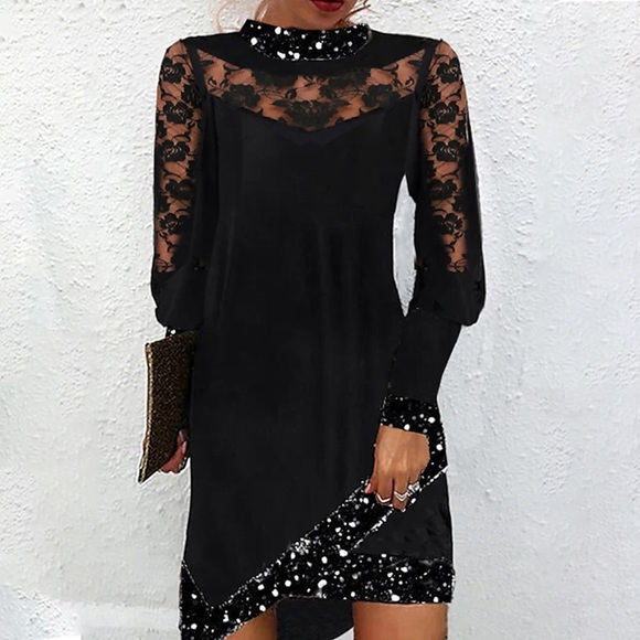 Damen Spitzenkleid Etuikleid Minikleid Schwarz Langarm Blume Spitze Winter Herbst Frühling Ständer Stilvoll Urlaub 2022 S M L XL XXL 3XL Lightinthebox
