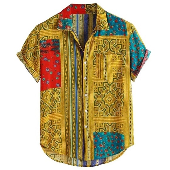 Herren Hemd Farbblock Grafik-Drucke Umlegekragen Blau Gelb 3D-Druck Outdoor Strasse Kurze Ärmel Button-Down Bedruckt Bekleidung Vintage Designer Weich Lightinthebox