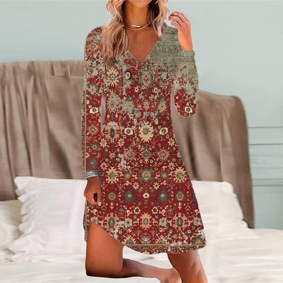 Damen Casual kleid Sweatkleid Etuikleid Minikleid Rote Grau Langarm Blumen Tasche Winter Herbst Frühling V Ausschnitt Modisch Täglich 2022 S M L XL XXL 3XL Lightinthebox