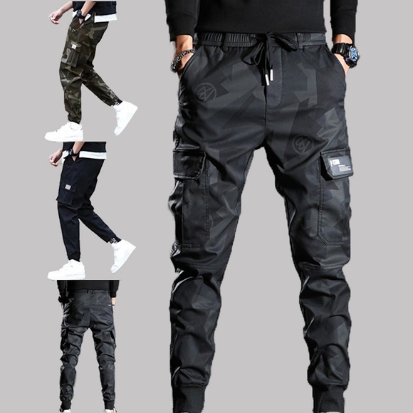 Herren Cargohose Cargohosen Hose Hosen Arbeitshose Freizeithosen Kordelzug Elastische Taille Tarnfarben Komfort Atmungsaktiv Casual Täglich Strassenmode Sport Modisch Schwarz / Weiß Schwarz Lightinthebox