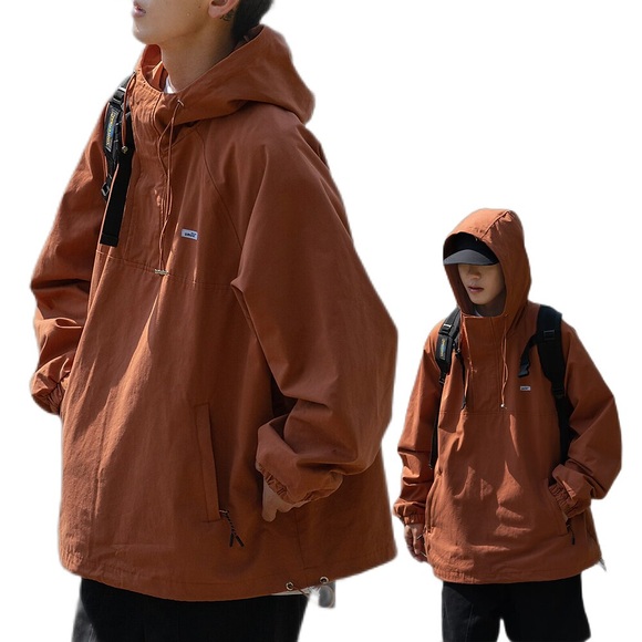 Herren Wanderjacke Pullover-Jacke Gorpcore Anorak-Jacke Draussen warm halten Windundurchlässig Atmungsaktiv Leicht Oberbekleidung Trench Coat Shirt Jagd Angeln Klettern Orange Schwarz Lightinthebox