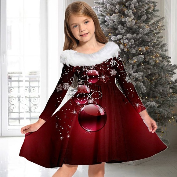 kinder mädchen kleid weihnachtsmann lässig kleid über dem knie kleid geschenke rundhalsausschnitt langarm bezaubernd kleid 2-13 jahre winter blau gold wein Lightinthebox