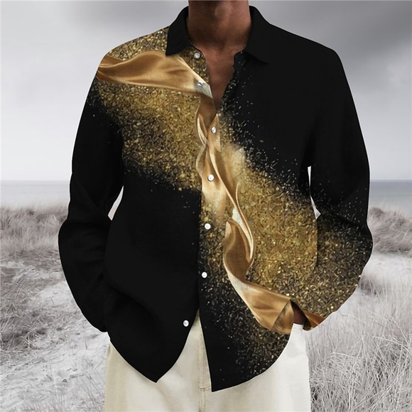 Herren Hemd Farbverlauf Grafik-Drucke Umlegekragen Silber Gold 3D-Druck Outdoor Strasse Langarm Button-Down Bedruckt Bekleidung Modisch Designer Casual Weich Lightinthebox