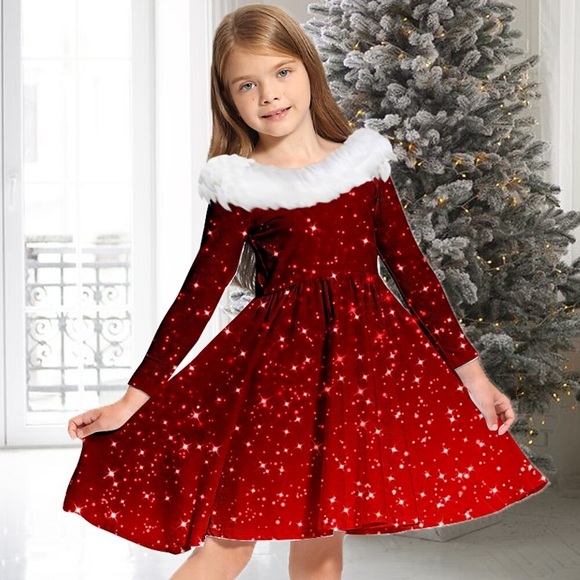 Kinder Mädchen Kleid Farbverlauf Freizeitkleid über dem Knie Kleid Pelzbesatz Langarm entzückendes Kleid 2-13 Jahre Winter grün lila wein Lightinthebox