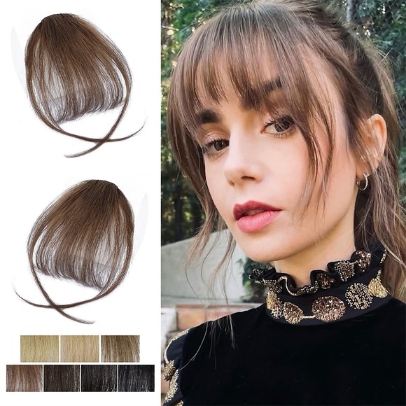 Clip-in-Pony-Haarteil Mittelbrauner Clip-on-Pony mit Schläfe, dünner Pony, Haarverlängerung für Frauen Lightinthebox
