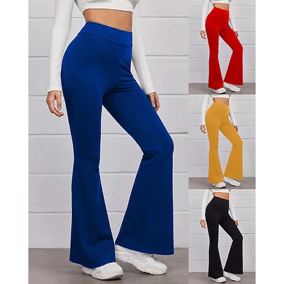 Damen Schlaghose Yoga-Stil hohe Taille schnell trocknend Pilates Tanzhose Unterteil schwarz blau gelb Sport Activewear dehnbar schlank / sportlich Lightinthebox