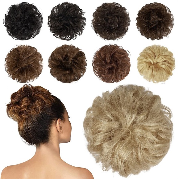 Unordentliche Brötchen aus menschlichem Haar 100 % menschliches Haar, Brötchen, Haarteil, echtes menschliches Haarteil, gewelltes, aschblondes Haar, Haargummis, zerzauste Hochsteckfrisuren für Frauen, Lightinthebox