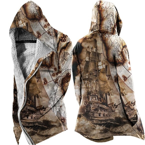 Herren Mantel warm halten Sport Natur Reisverschluss Schiff 3D-gedruckte Grafik Kapuzenpullover Strassenmode Jacken Oberbekleidung Langarm Zip Herbst Winter Lightinthebox