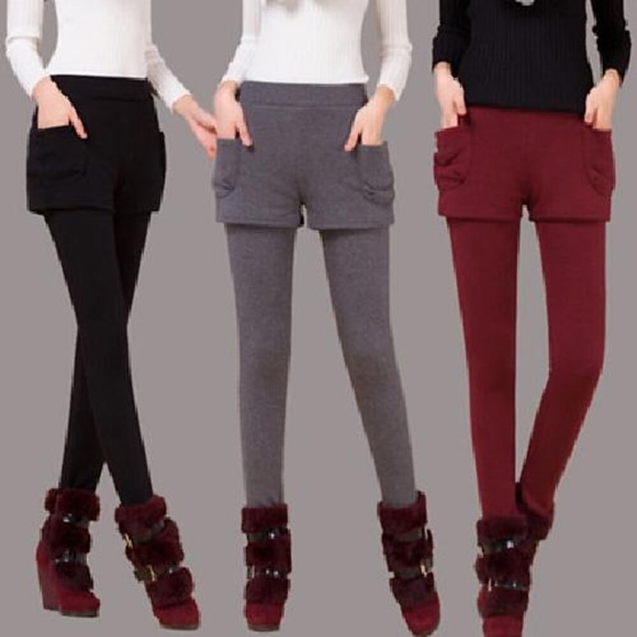 Damen Fleecehosen Leggins Baumwolle Fleece-Futter Weinrot Schwarz Grau Stumpfhosen Casual Tasche In voller Länge warm halten Einfarbig S M L XL 2XL Lightinthebox