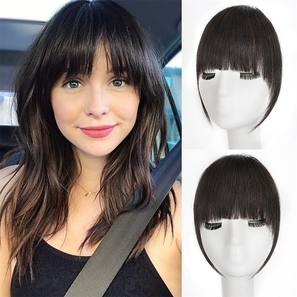 Pony Haarclip in Pony für Frauen 100% menschliches Haar dünner Pony Fransen mit Schläfen Haarteile Clip-on-Air-Pony flache ordentliche Pony-Haarverlängerung für den täglichen Gebrauch Lightinthebox