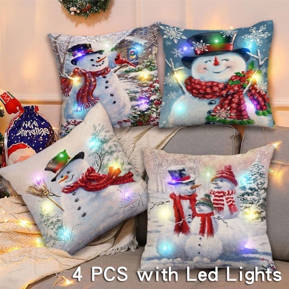Weihnachts-LED-Leuchten Wurfkissenbezug 4pc Schneemann weiche dekorative quadratische Kissenbezug für Schlafzimmer Wohnzimmer Sofa Couch Stuhl überlegene Qualität Lightinthebox
