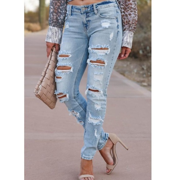 Damen Hosen Hose Jeans Denim Helle Farbe Mittlere Hüfthöhe Strassenmode Casual Legere Kleider Ausgehen Casual Tasche Zerrissen elastisch In voller Länge Draussen Einfarbig S M L XL 2XL Lightinthebox