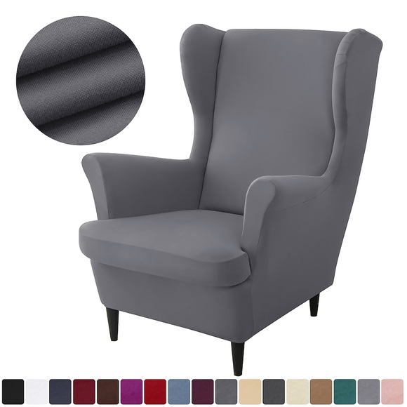 1 Set mit 2 Stück Stretch-Ohrensesselbezügen, Ohrensesselbezügen, Spandex-Stoff, grauen Ohrensesselbezügen mit Sitzpolster, Kissenbezug für Ikea Strandmon Chair Lightinthebox