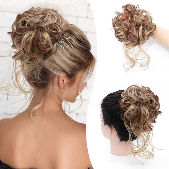 zerzauste Hochsteckfrisur Messy Bun Haarteil Haarknoten Extensions mit elastischem Gummiband Pferdeschwanz Haarteil Haargummis für Damen (Braun Mix Hellblond) Lightinthebox