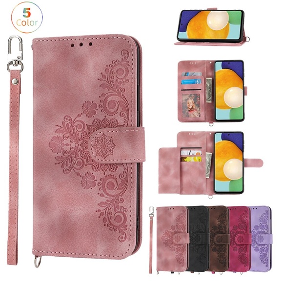 Handy Hülle Handyhüllen Für Samsung Galaxy Brieftasche Kartenetui A73 A53 A33 S22 Ultra Plus S21 FE S20 mit Handschlaufe Steckplätze für Kartenhalter Ständer Einfarbig Blume TPU PU-Leder Lightinthebox