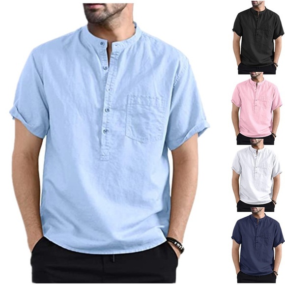 Herren Hemd Knopfhemd Henley Shirt Lässiges Hemd Sommerhemd Glatt Umlegekragen Schwarz Weiß Rosa Marineblau Blau Outdoor Strasse Kurzarm Taste Bekleidung Modisch Strassenmode Komfort Lightinthebox