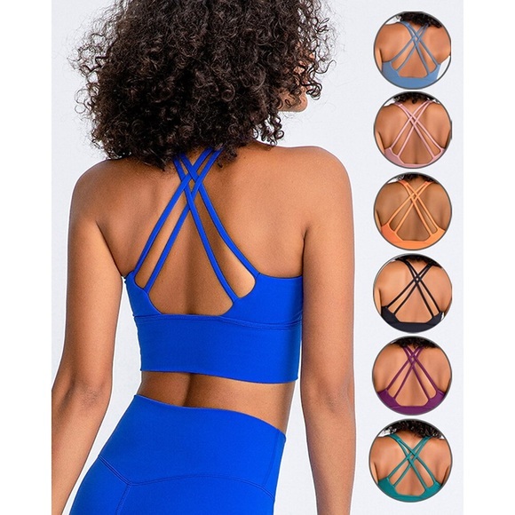 Damen Sport Bustier bh Hohe Unterstützung mit am Rücken überkreuzten Trägern Herausnehmbares Polster Feste Farbe Violett Smaragdgrün Elasthan Yoga Fitness Fitnesstraining BH-Oberteil Sport Lightinthebox