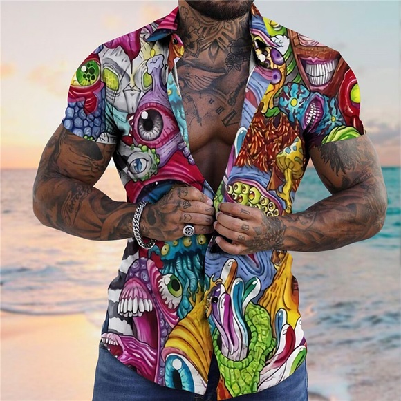 Herren Hemd Abstrakt Grafik-Drucke Umlegekragen Blau Purpur 3D-Druck Outdoor Strasse Kurze Ärmel Button-Down Bedruckt Bekleidung Tropisch Modisch Designer Hawaiianisch Lightinthebox