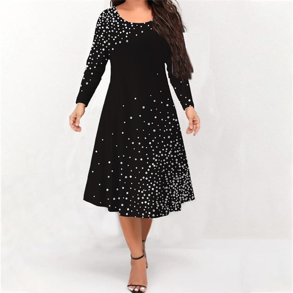 Damen Übergröße Arbeitskleidung Farbverläufe Rundhalsausschnitt Langarm Winter Herbst Modisch Elegant Modern Midikleid B¨¹ro Arbeit Kleid Lightinthebox