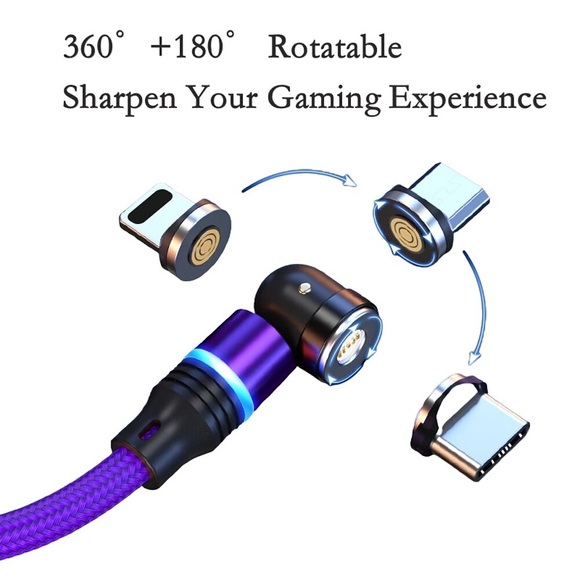 3-in-1-Multi-Ladekabel 3,3 Fuß (1 m) 6,6 Fuß (2 m) drehbarer USB-A-zu-Blitz / Mikro- / Typ-C-Schnellladenylon geflochtener Magnet für Gaming-Samsung-Xiaomi-Huawei-Telefonzubehör Lightinthebox