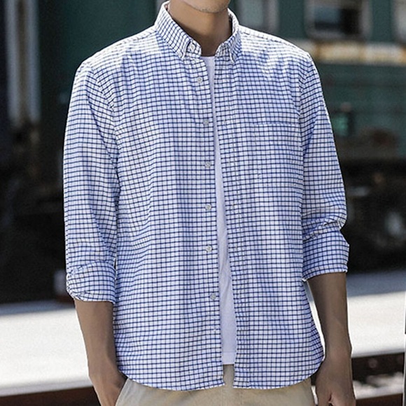 Herren Oberhemd Hemd Oxford Hemd Plaid Umlegekragen Meeresblau Rote Blau Orange Grün Outdoor Arbeit Langarm Button-Down Bekleidung Modisch Casual Atmungsaktiv Komfortabel Lightinthebox