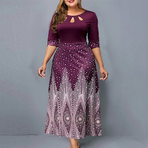Damen Übergröße Arbeitskleidung Graphic Rundhalsausschnitt Halbe Ärmel Winter Herbst Elegant Reifen Maxikleid Outdoor B¨¹ro Kleid Lightinthebox