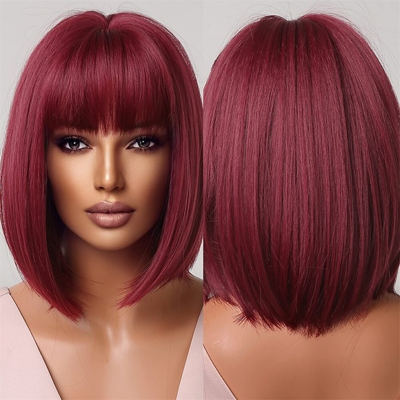 Burgund kurze Bob Perücken für Frauen weinrote Perücken mit Pony Kunsthaar Cosplay Perücke Lightinthebox