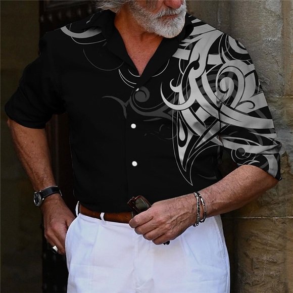 Herren Hemd Grafik-Drucke Totem Umlegekragen Weiß Gelb Grün Grau Outdoor Strasse Langarm Button-Down Bedruckt Bekleidung Sport Modisch Strassenmode Designer Lightinthebox