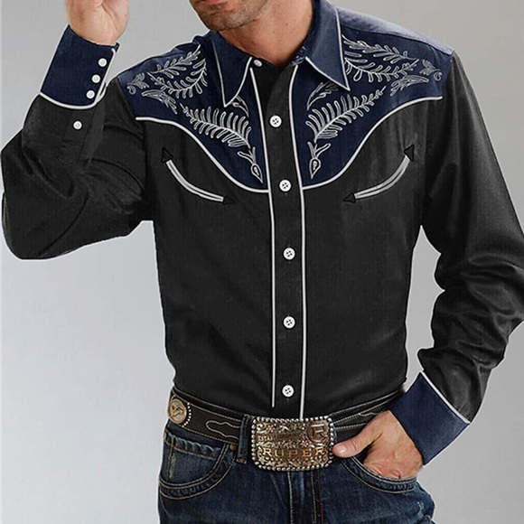 Herren Hemd Westernhemd Grafik-Drucke Umlegekragen Schwarz Outdoor Strasse Langarm Button-Down Bedruckt Bekleidung Modisch Strassenmode Designer westlicher Stil Lightinthebox