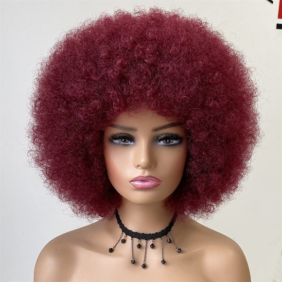 70er Afro Perücken für schwarze Frauen - große Afro Puff Perücke mit Pony kurzes lockiges Kunsthaar für Frauen Lightinthebox