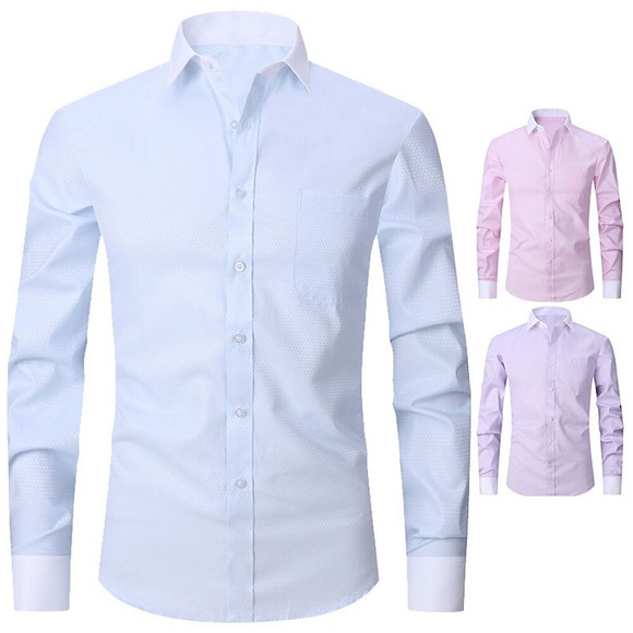 Herren Oberhemd Knopfhemd Kragenhemd Bügelfreies Hemd Umlegekragen Herbst Frühling Langarm Weiß Gelb Rosa Glatt Hochzeit Outdoor Bekleidung Lightinthebox