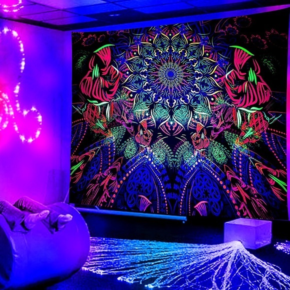 Mandala Vortex Schwarzlicht UV-reaktiver Wandteppich Trippy psychedelischer Schlafsaal Wohnzimmer Kunstdekoration Hängetuch Lightinthebox