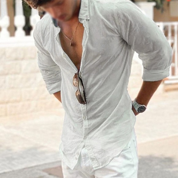 Herren Hemd Knopfhemd Lässiges Hemd Sommerhemd Glatt Umlegekragen Blau-Grün Outdoor Strasse Langarm Button-Down Bekleidung Baumwolle Modisch Casual Atmungsaktiv Komfortabel Lightinthebox