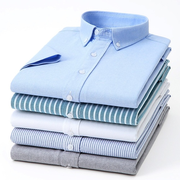 Herren Oberhemd Hemd Oxford Hemd Glatt Gestreift Quadratischer Ausschnitt WeißBlau Weiß Rote Blau Himmelblau Outdoor Arbeit Kurzarm Button-Down Bekleidung Modisch Casual Atmungsaktiv Komfortabel Lightinthebox