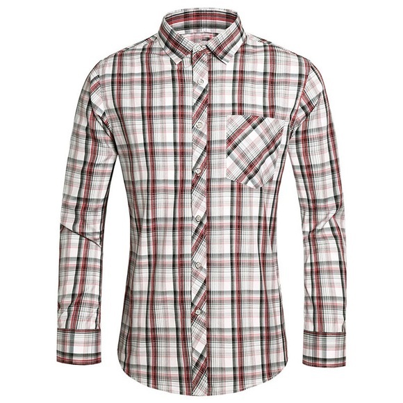 Herren Knopfhemd Kariertes Hemd trachtenhemd Lässiges Hemd Sommerhemd Plaid / Karomuster Umlegekragen Rot Grau Urlaub Ausgehen Langarm Tasche Button-Down Bekleidung Modisch Strassenmode Lightinthebox