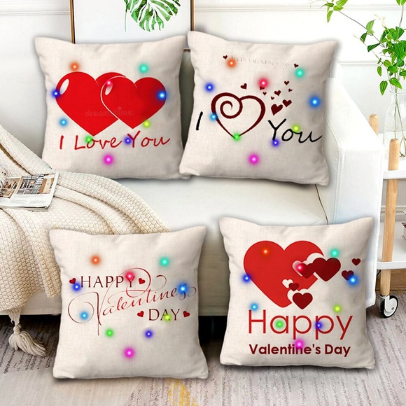 Valentinstag LED-Leuchten Kissenbezug 4 Stück weicher dekorativer quadratischer Wurfkissenbezug Kissenbezug Kissenbezug für Schlafzimmer Wohnzimmer hochwertige maschinenwaschbare Outdoor-Kissen für Lightinthebox