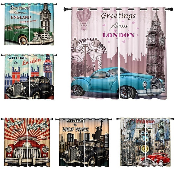 Model Car Beauty London Paris Tower Vorhänge Verdunkelungsvorhänge bedruckte wärmeisolierte Vorhänge für Schlafzimmer Wohnzimmer moderne Tülle Fenstervorhänge Vorhangvorhänge Lightinthebox