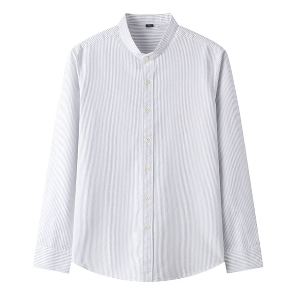 Herren Oberhemd Hemd ohne Kragen Oxford Hemd Gestreift Ständer Weiß Blau Grün Grau Outdoor Arbeit Langarm Button-Down Bekleidung Modisch Casual Atmungsaktiv Komfortabel Lightinthebox
