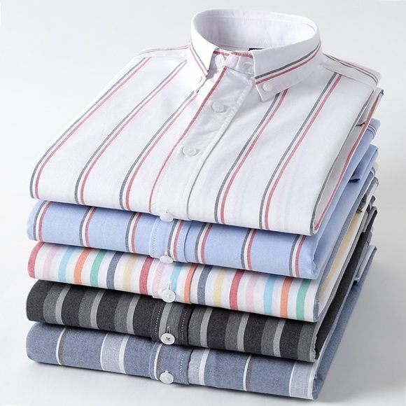 Herren Oberhemd Hemd Oxford Hemd Gestreift Quadratischer Ausschnitt WeißBlau Gelb Marineblau Grün Regenbogen Outdoor Arbeit Langarm Button-Down Bekleidung Modisch Casual Atmungsaktiv Komfortabel Lightinthebox