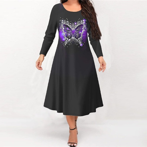 Damen Übergröße Arbeitskleidung Tier Rundhalsausschnitt Langarm Winter Herbst Modisch Modern Midikleid B¨¹ro Arbeit Kleid Lightinthebox
