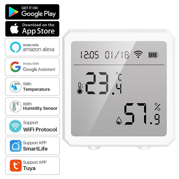 wifi temperatur feuchtigkeitssensor innen hygrometer thermometer detektor smart life fernbedienung unterstützung alexa google home Lightinthebox