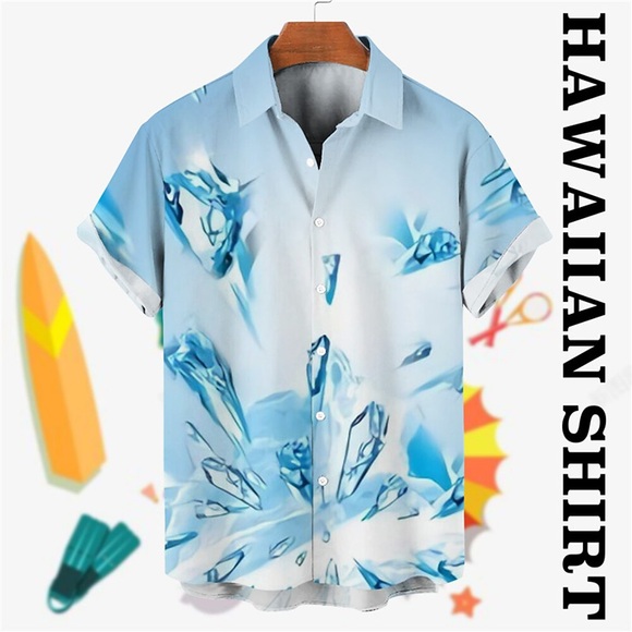 Herren Hemd Hawaiihemd Sommerhemd Grafik-Drucke Eiswürfel Umlegekragen Blau Grau Strasse Casual Kurze Ärmel Button-Down Bedruckt Bekleidung Tropisch Modisch Hawaiianisch Designer Lightinthebox