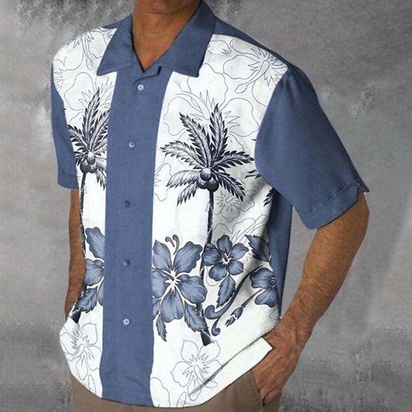 Herren Hawaiihemd Sommerhemd Knopfhemd Lässiges Hemd Strandhemd Blumenhemd Blume Kargen Leicht Blau Outdoor Festtage Kurzarm Bedruckt Bekleidung Hawaiianisch Casual Komfortabel Lightinthebox