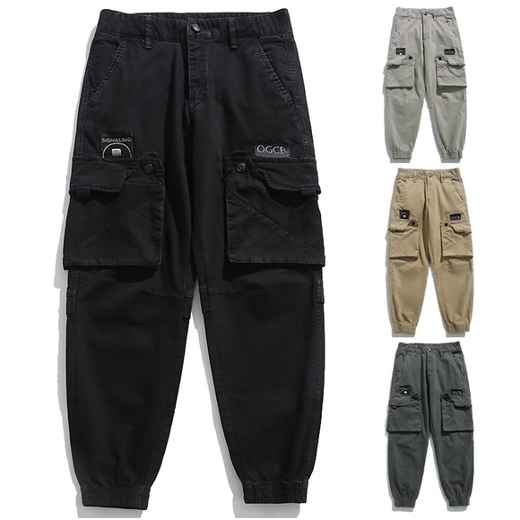 Herren Cargohose Cargohosen Hose Hosen Multi Pocket Elastischer Ärmelbund Buchstabe Komfort Outdoor Täglich Ausgehen 100% Baumwolle Modisch Strassenmode Schwarz Khaki Lightinthebox