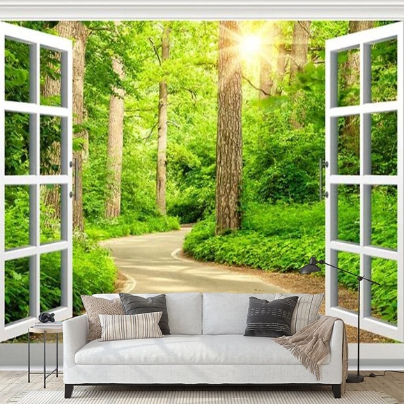 Landschaftstapete, Wandbild, Wald, Wandverkleidung, Aufkleber, abziehen und aufkleben, entfernbares PVC/Vinyl-Material, selbstklebend/Klebstoff erforderlich, Wanddekoration für Wohnzimmer, Küche, Lightinthebox