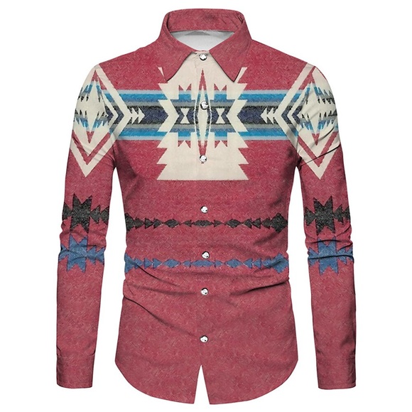 Herren Hemd Grafik-Drucke Geometrie Umlegekragen Fuchsie Grau Outdoor Strasse Langarm Button-Down Bedruckt Bekleidung Vintage Modisch Strassenmode Designer Lightinthebox